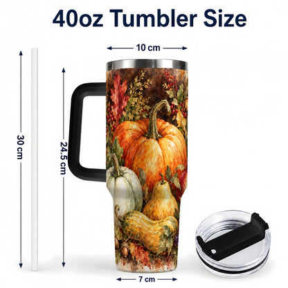 #pl[40oz|Black] Pumpkin 40oz Tumbler with Handle, Watercolor Stainless Steel Travel Cup