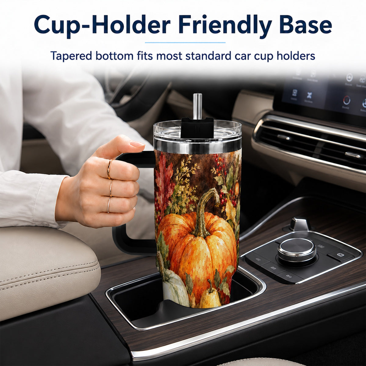 #pl[40oz|Black] Pumpkin 40oz Tumbler with Handle, Watercolor Stainless Steel Travel Cup
