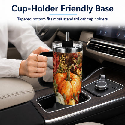 #pl[40oz|Black] Pumpkin 40oz Tumbler with Handle, Watercolor Stainless Steel Travel Cup