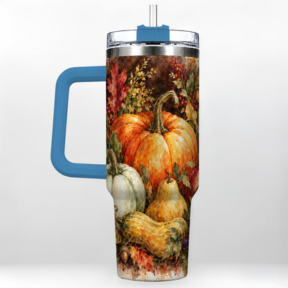 #pl[40oz|Blue] Pumpkin 40oz Tumbler with Handle, Watercolor Stainless Steel Travel Cup