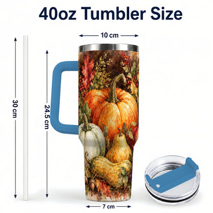 #pl[40oz|Blue] Pumpkin 40oz Tumbler with Handle, Watercolor Stainless Steel Travel Cup