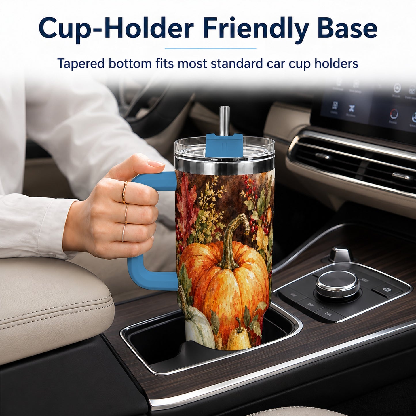 #pl[40oz|Blue] Pumpkin 40oz Tumbler with Handle, Watercolor Stainless Steel Travel Cup