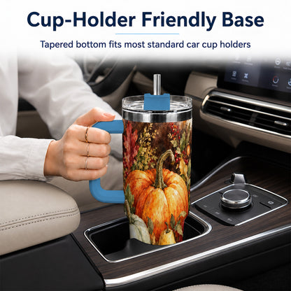 #pl[40oz|Blue] Pumpkin 40oz Tumbler with Handle, Watercolor Stainless Steel Travel Cup