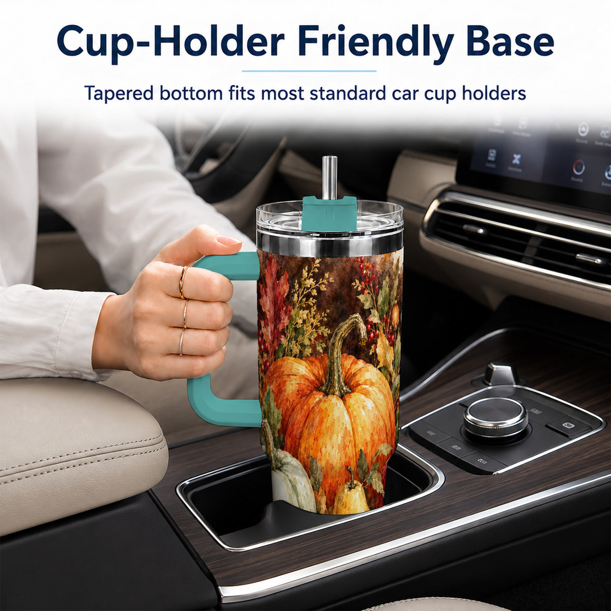 #pl[40oz|Green] Pumpkin 40oz Tumbler with Handle, Watercolor Stainless Steel Travel Cup