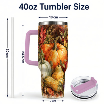 #pl[40oz|Pink] Pumpkin 40oz Tumbler with Handle, Watercolor Stainless Steel Travel Cup