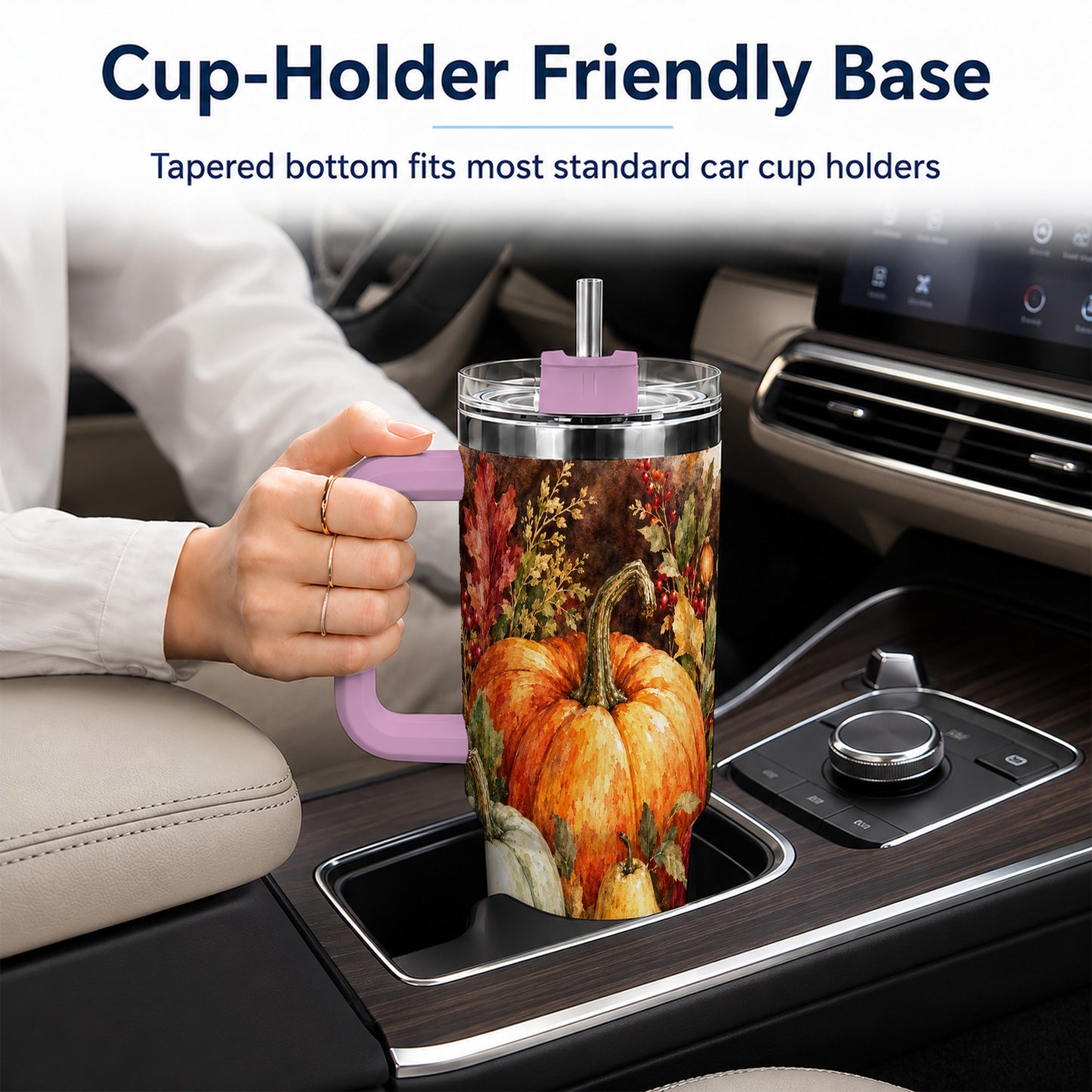 #pl[40oz|Pink] Pumpkin 40oz Tumbler with Handle, Watercolor Stainless Steel Travel Cup