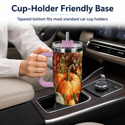#pl[40oz|Pink] Pumpkin 40oz Tumbler with Handle, Watercolor Stainless Steel Travel Cup