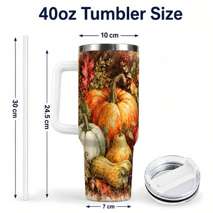 #pl[40oz|White] Pumpkin 40oz Tumbler with Handle, Watercolor Stainless Steel Travel Cup
