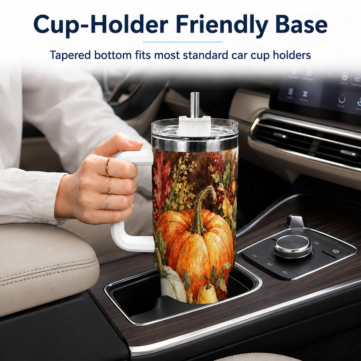 #pl[40oz|White] Pumpkin 40oz Tumbler with Handle, Watercolor Stainless Steel Travel Cup