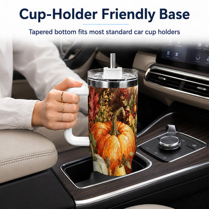 #pl[40oz|White] Pumpkin 40oz Tumbler with Handle, Watercolor Stainless Steel Travel Cup