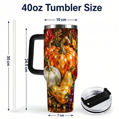 #pl[40oz|Black] Pumpkin 40oz Tumbler with Handle, Jeweled Stainless Steel Travel Cup