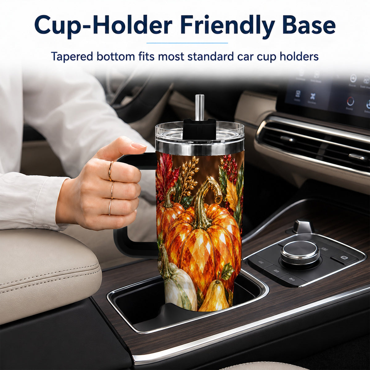 #pl[40oz|Black] Pumpkin 40oz Tumbler with Handle, Jeweled Stainless Steel Travel Cup