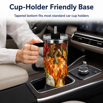 #pl[40oz|Black] Pumpkin 40oz Tumbler with Handle, Jeweled Stainless Steel Travel Cup
