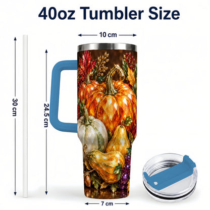 #pl[40oz|Blue] Pumpkin 40oz Tumbler with Handle, Jeweled Stainless Steel Travel Cup