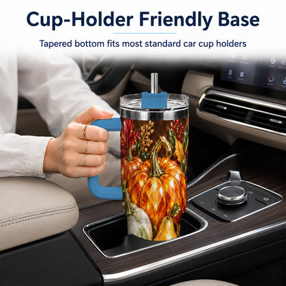 #pl[40oz|Blue] Pumpkin 40oz Tumbler with Handle, Jeweled Stainless Steel Travel Cup