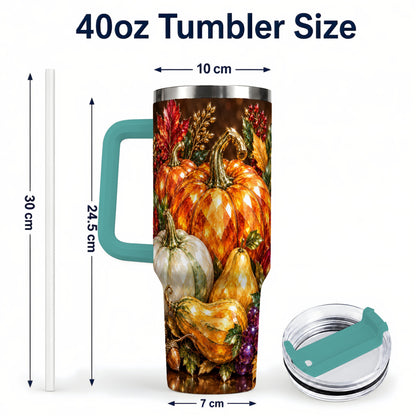 #pl[40oz|Green] Pumpkin 40oz Tumbler with Handle, Jeweled Stainless Steel Travel Cup