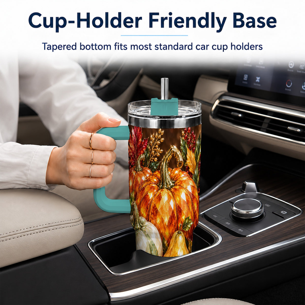 #pl[40oz|Green] Pumpkin 40oz Tumbler with Handle, Jeweled Stainless Steel Travel Cup
