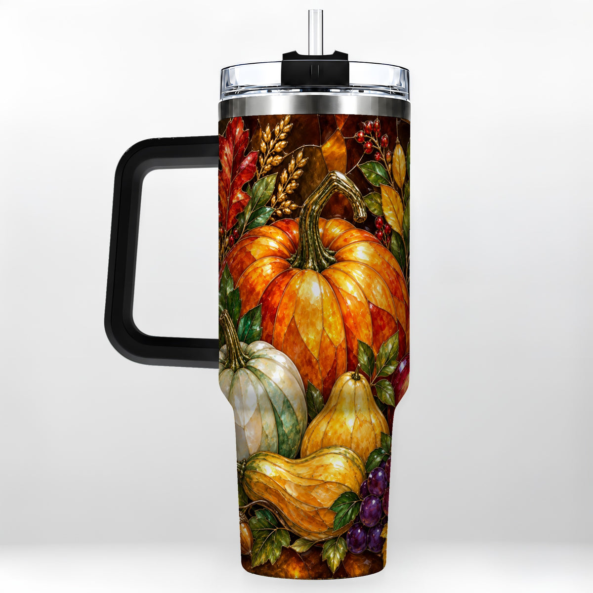 #pl[40oz|Black] Autumn Harvest 40oz Tumbler with Handle, Pumpkin Stainless Steel Travel Cup