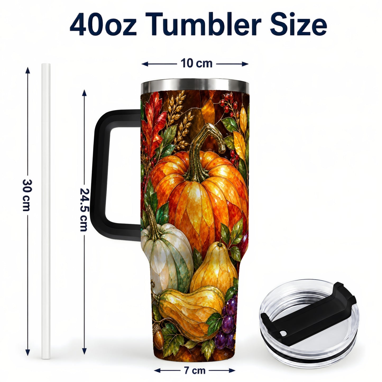 #pl[40oz|Black] Autumn Harvest 40oz Tumbler with Handle, Pumpkin Stainless Steel Travel Cup