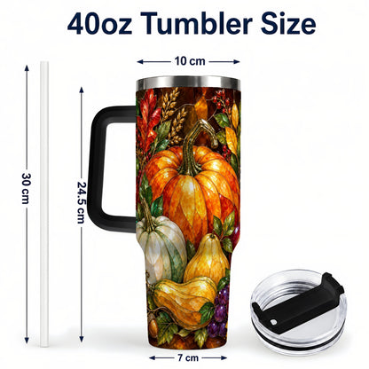#pl[40oz|Black] Autumn Harvest 40oz Tumbler with Handle, Pumpkin Stainless Steel Travel Cup