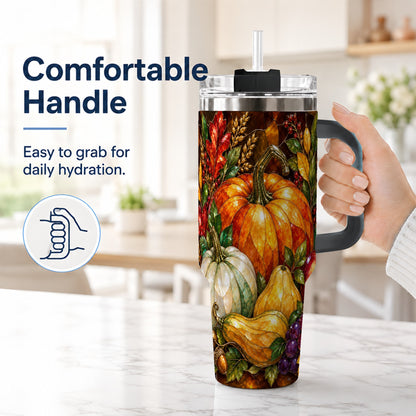 #pl[40oz|Black] Autumn Harvest 40oz Tumbler with Handle, Pumpkin Stainless Steel Travel Cup