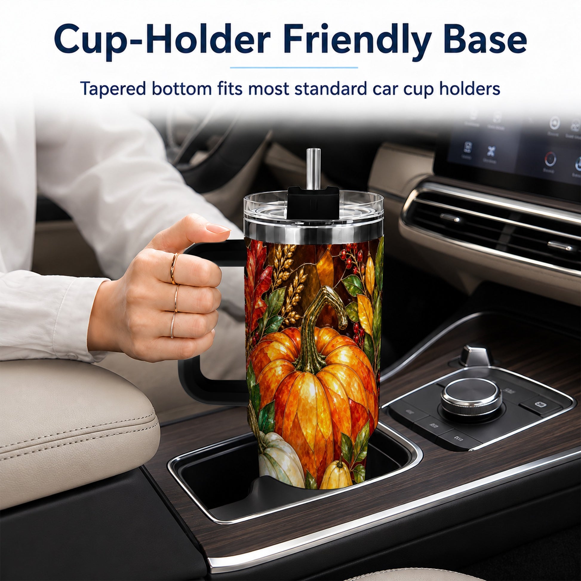 #pl[40oz|Black] Autumn Harvest 40oz Tumbler with Handle, Pumpkin Stainless Steel Travel Cup