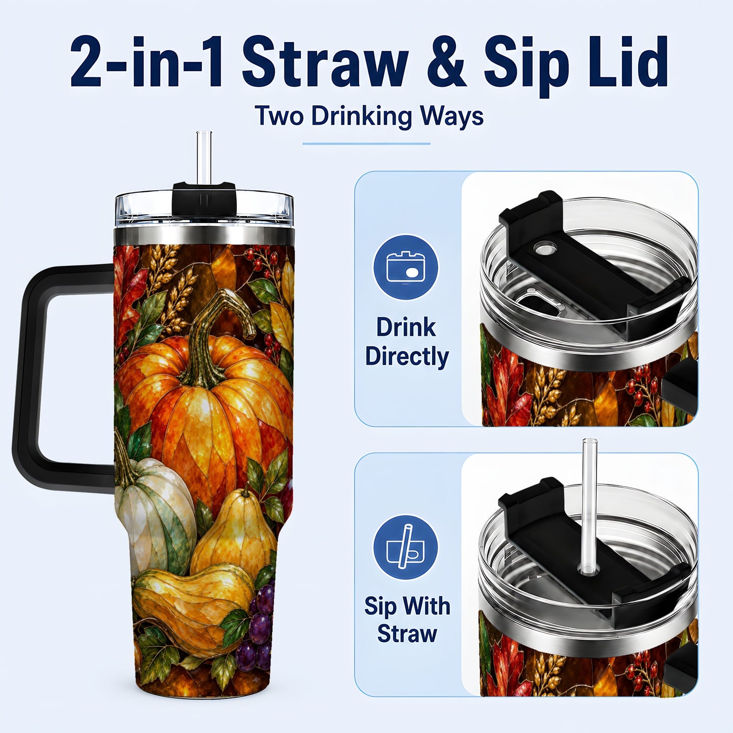 #pl[40oz|Black] Autumn Harvest 40oz Tumbler with Handle, Pumpkin Stainless Steel Travel Cup