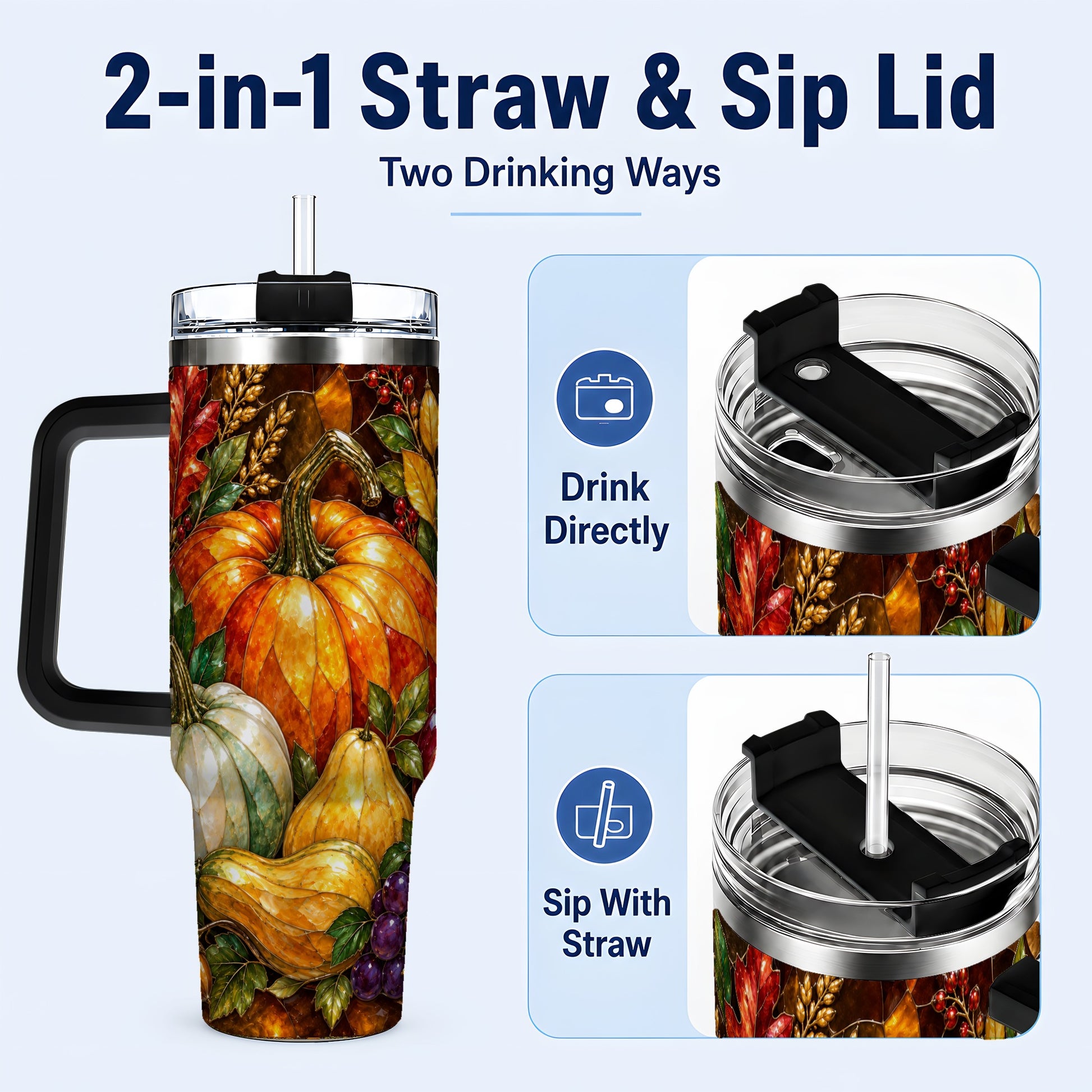 #pl[40oz|Black] Autumn Harvest 40oz Tumbler with Handle, Pumpkin Stainless Steel Travel Cup