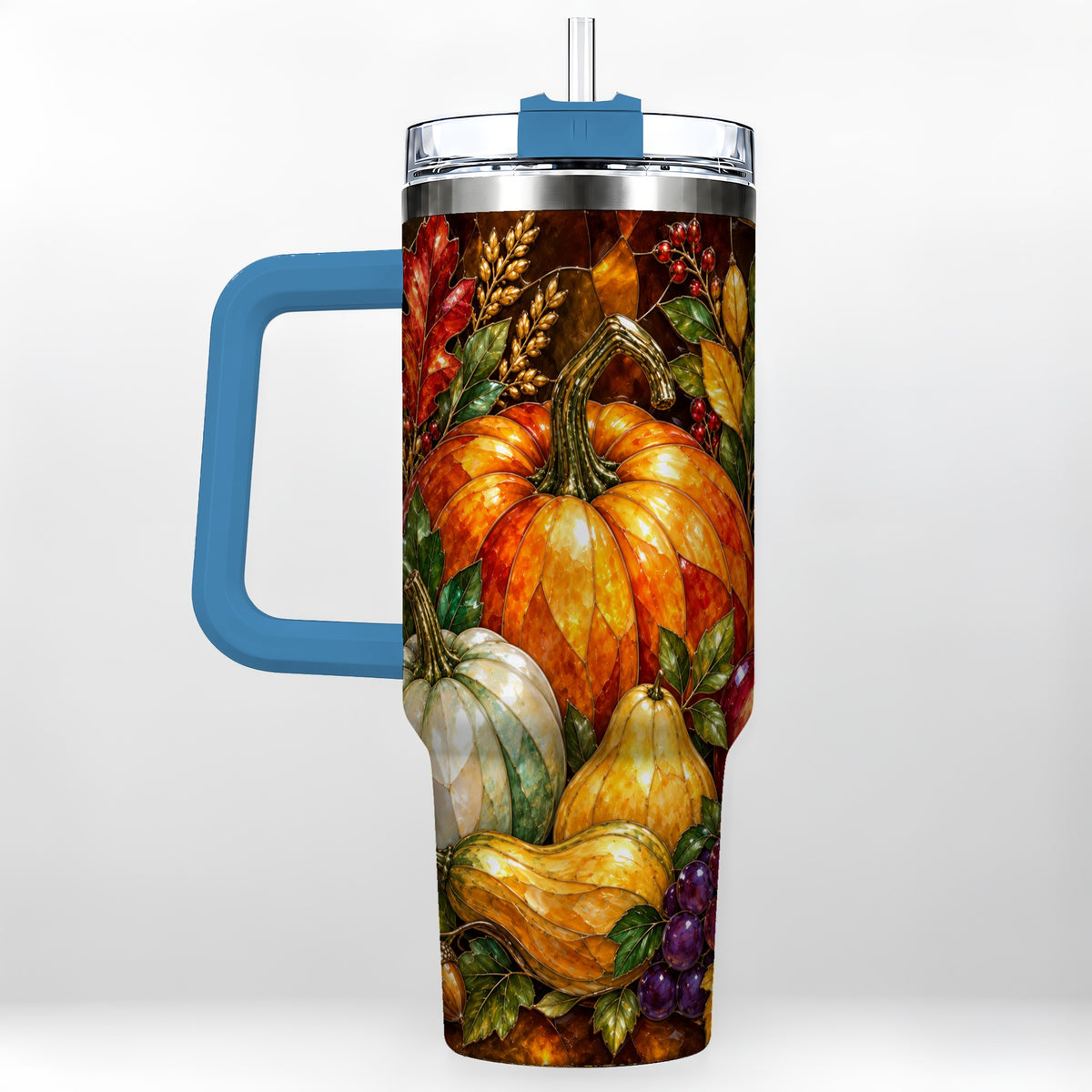 #pl[40oz|Blue] Autumn Harvest 40oz Tumbler with Handle, Pumpkin Stainless Steel Travel Cup
