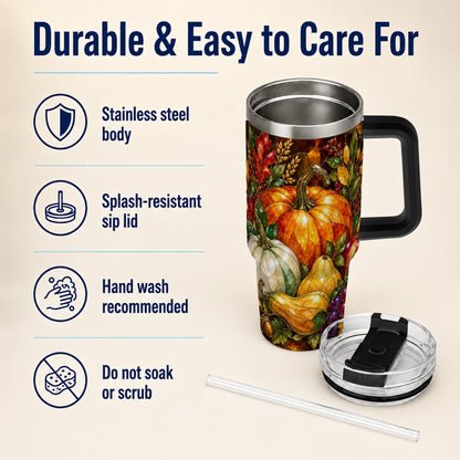 #pl[40oz|Black] Autumn Harvest 40oz Tumbler with Handle, Pumpkin Stainless Steel Travel Cup