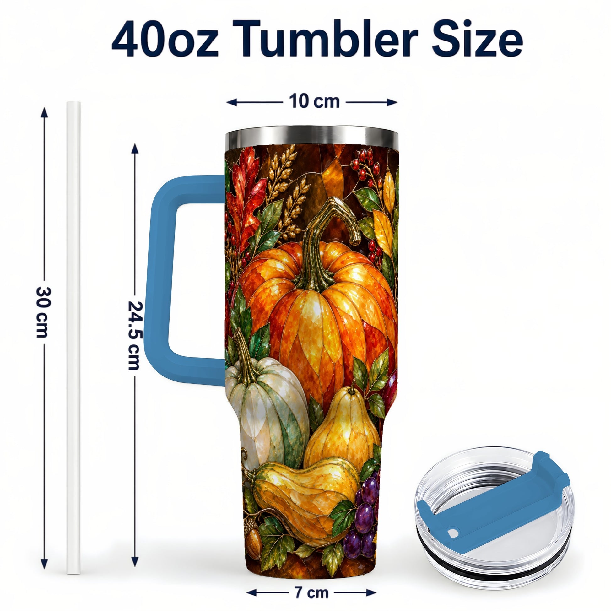 #pl[40oz|Blue] Autumn Harvest 40oz Tumbler with Handle, Pumpkin Stainless Steel Travel Cup