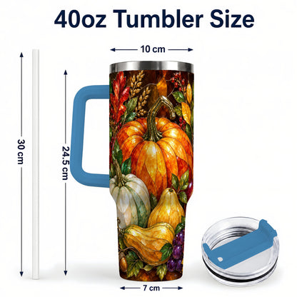 #pl[40oz|Blue] Autumn Harvest 40oz Tumbler with Handle, Pumpkin Stainless Steel Travel Cup