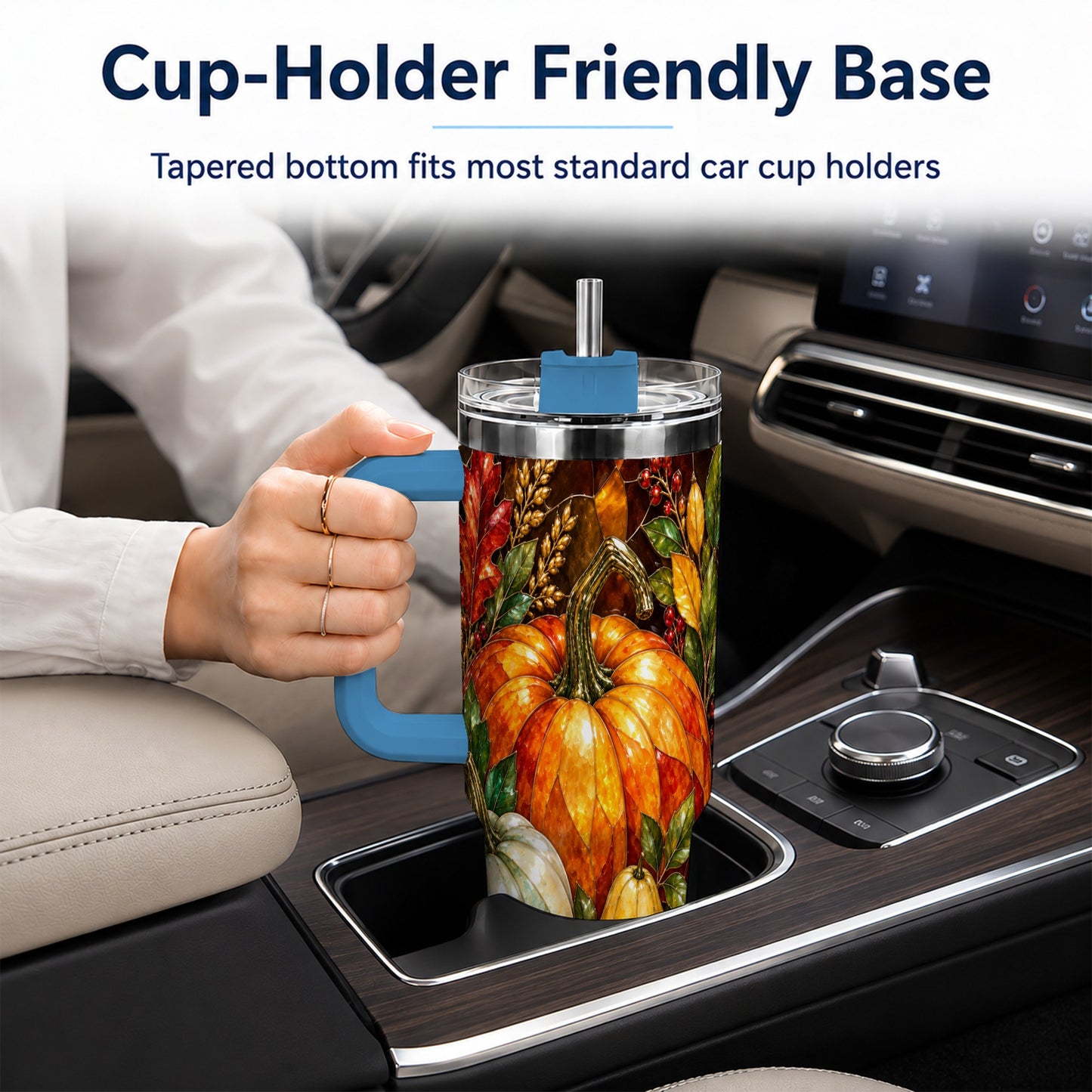 #pl[40oz|Blue] Autumn Harvest 40oz Tumbler with Handle, Pumpkin Stainless Steel Travel Cup