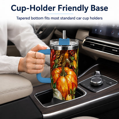 #pl[40oz|Blue] Autumn Harvest 40oz Tumbler with Handle, Pumpkin Stainless Steel Travel Cup