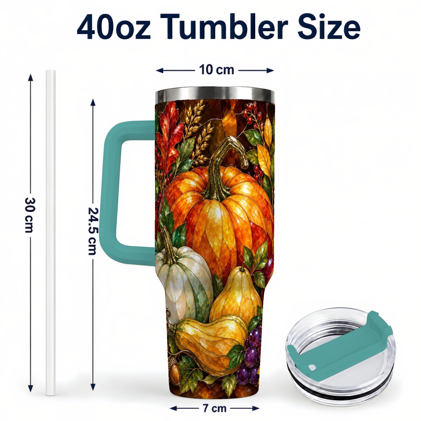 #pl[40oz|Green] Autumn Harvest 40oz Tumbler with Handle, Pumpkin Stainless Steel Travel Cup