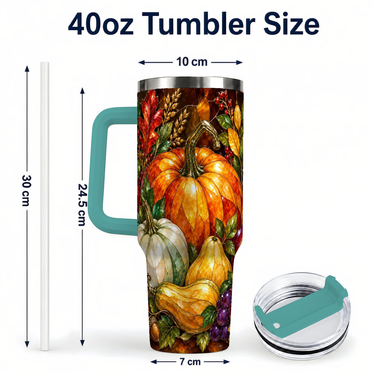 #pl[40oz|Green] Autumn Harvest 40oz Tumbler with Handle, Pumpkin Stainless Steel Travel Cup