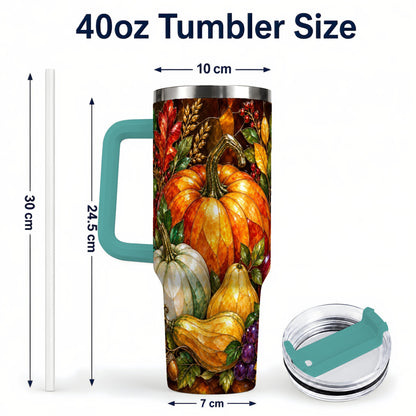 #pl[40oz|Green] Autumn Harvest 40oz Tumbler with Handle, Pumpkin Stainless Steel Travel Cup