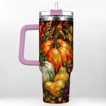 #pl[40oz|Pink] Autumn Harvest 40oz Tumbler with Handle, Pumpkin Stainless Steel Travel Cup