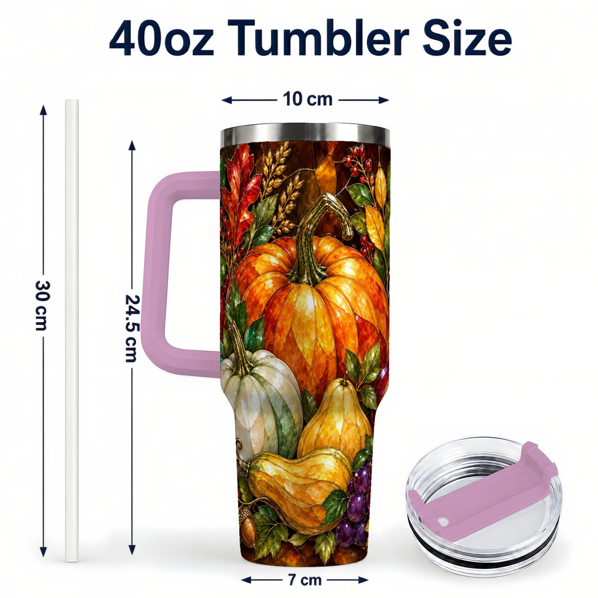 #pl[40oz|Pink] Autumn Harvest 40oz Tumbler with Handle, Pumpkin Stainless Steel Travel Cup