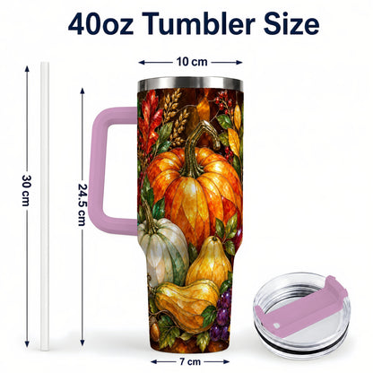 #pl[40oz|Pink] Autumn Harvest 40oz Tumbler with Handle, Pumpkin Stainless Steel Travel Cup