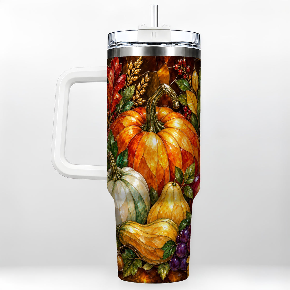 Autumn Harvest 40oz Tumbler with Handle, Pumpkin Stainless Steel Travel Cup