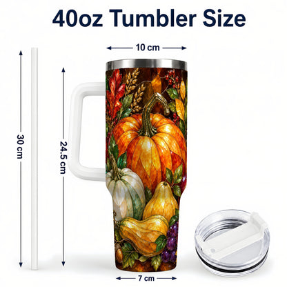 #pl[40oz|White] Autumn Harvest 40oz Tumbler with Handle, Pumpkin Stainless Steel Travel Cup