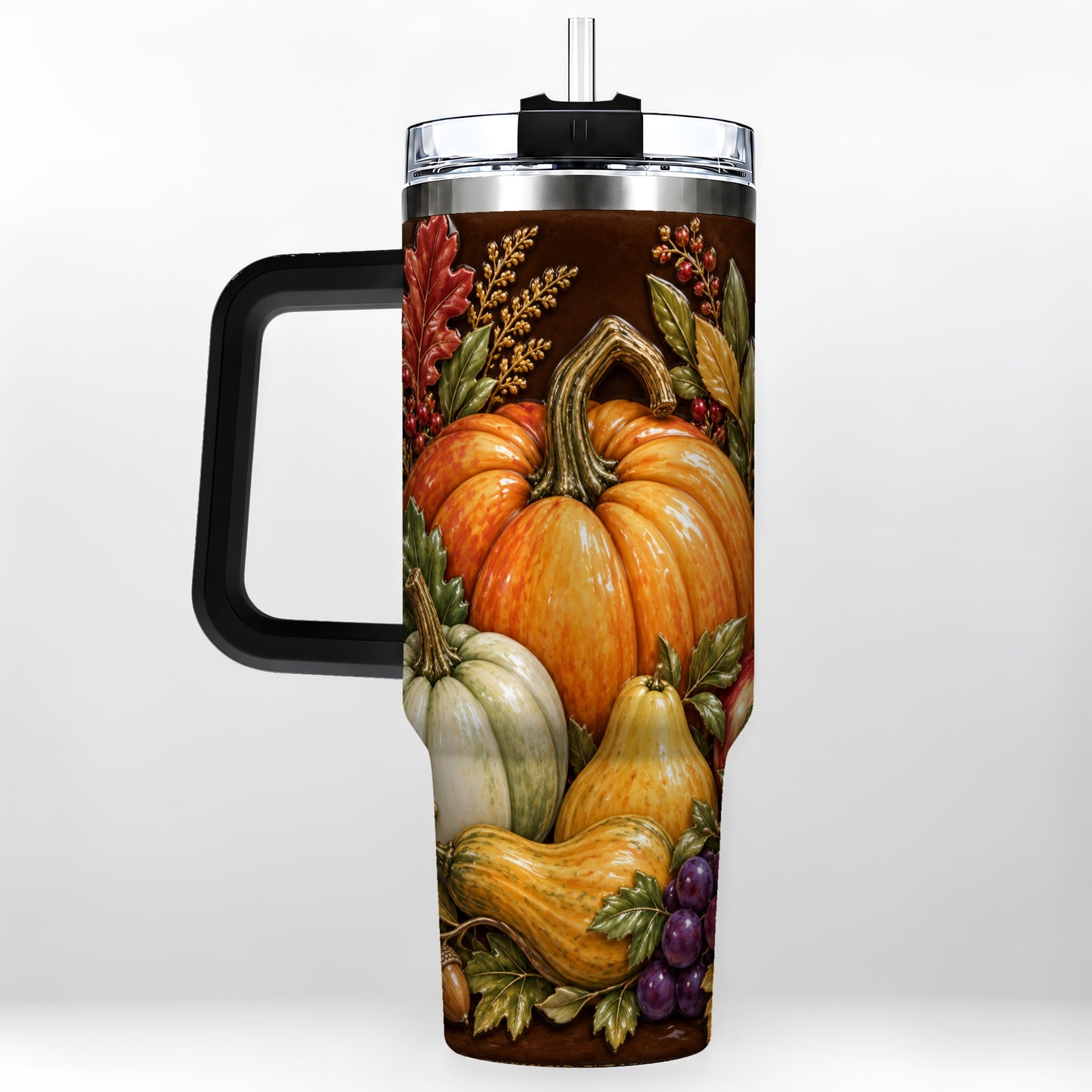 #pl[40oz|Black] Fall Harvest 40oz Tumbler with Handle, Pumpkin Stainless Steel Travel Cup