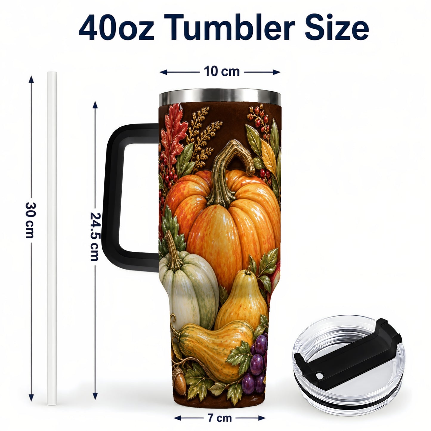 #pl[40oz|Black] Fall Harvest 40oz Tumbler with Handle, Pumpkin Stainless Steel Travel Cup