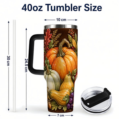 #pl[40oz|Black] Fall Harvest 40oz Tumbler with Handle, Pumpkin Stainless Steel Travel Cup