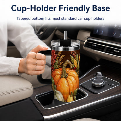 #pl[40oz|Black] Fall Harvest 40oz Tumbler with Handle, Pumpkin Stainless Steel Travel Cup