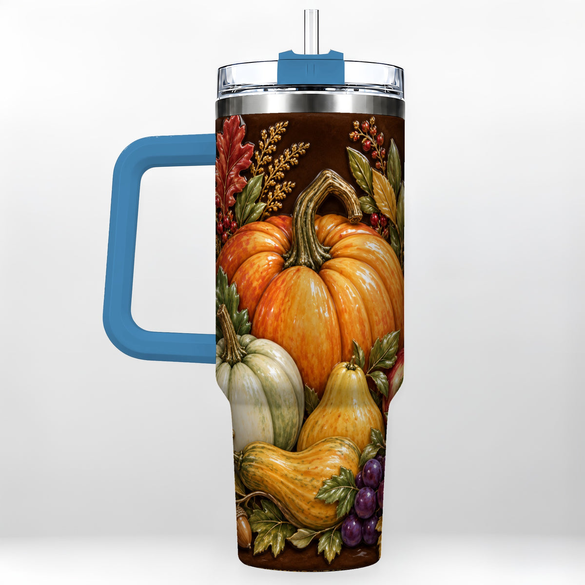 #pl[40oz|Blue] Fall Harvest 40oz Tumbler with Handle, Pumpkin Stainless Steel Travel Cup
