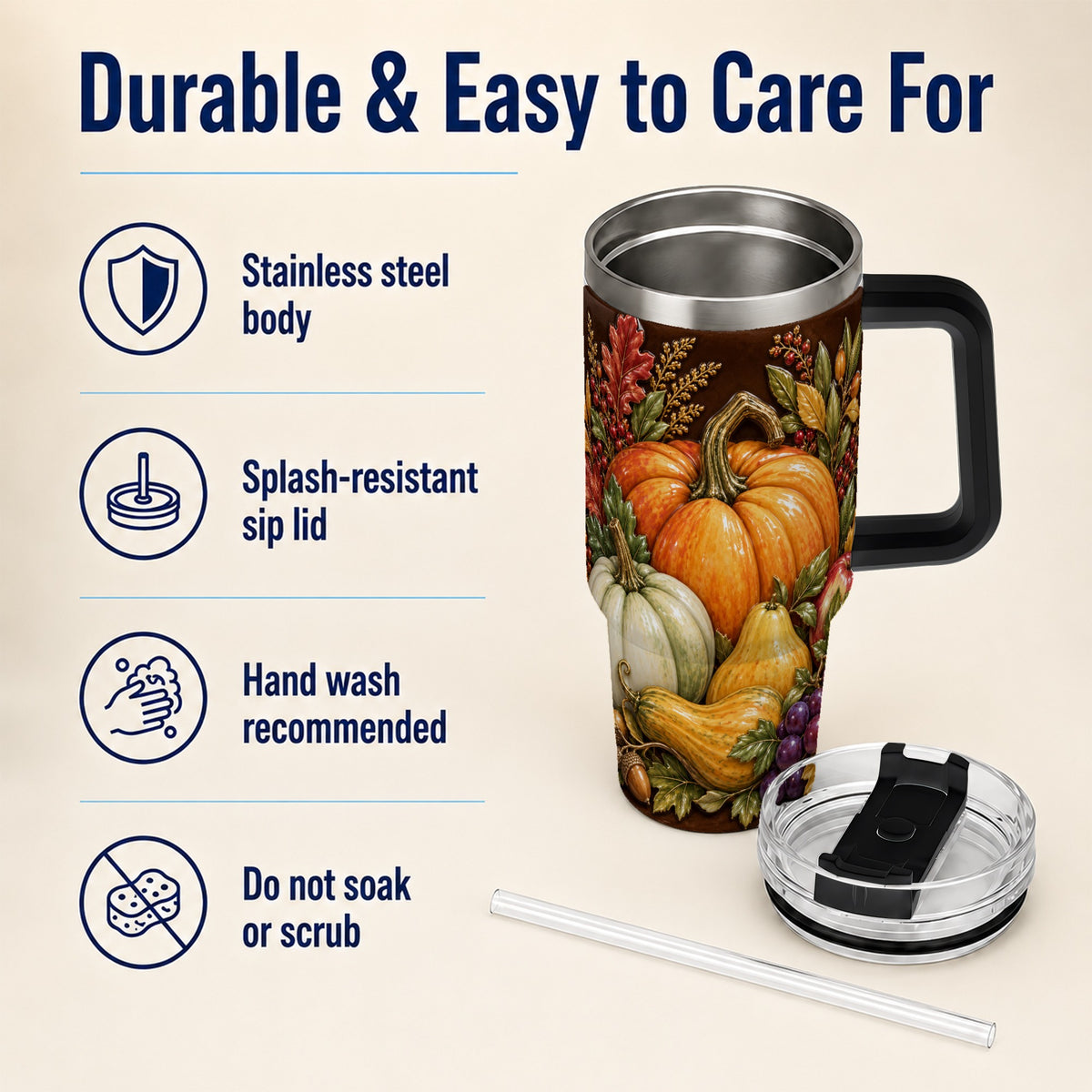 #pl[40oz|Black] Fall Harvest 40oz Tumbler with Handle, Pumpkin Stainless Steel Travel Cup