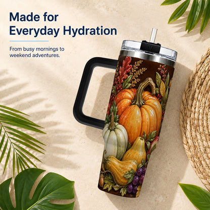 #pl[40oz|Black] Fall Harvest 40oz Tumbler with Handle, Pumpkin Stainless Steel Travel Cup
