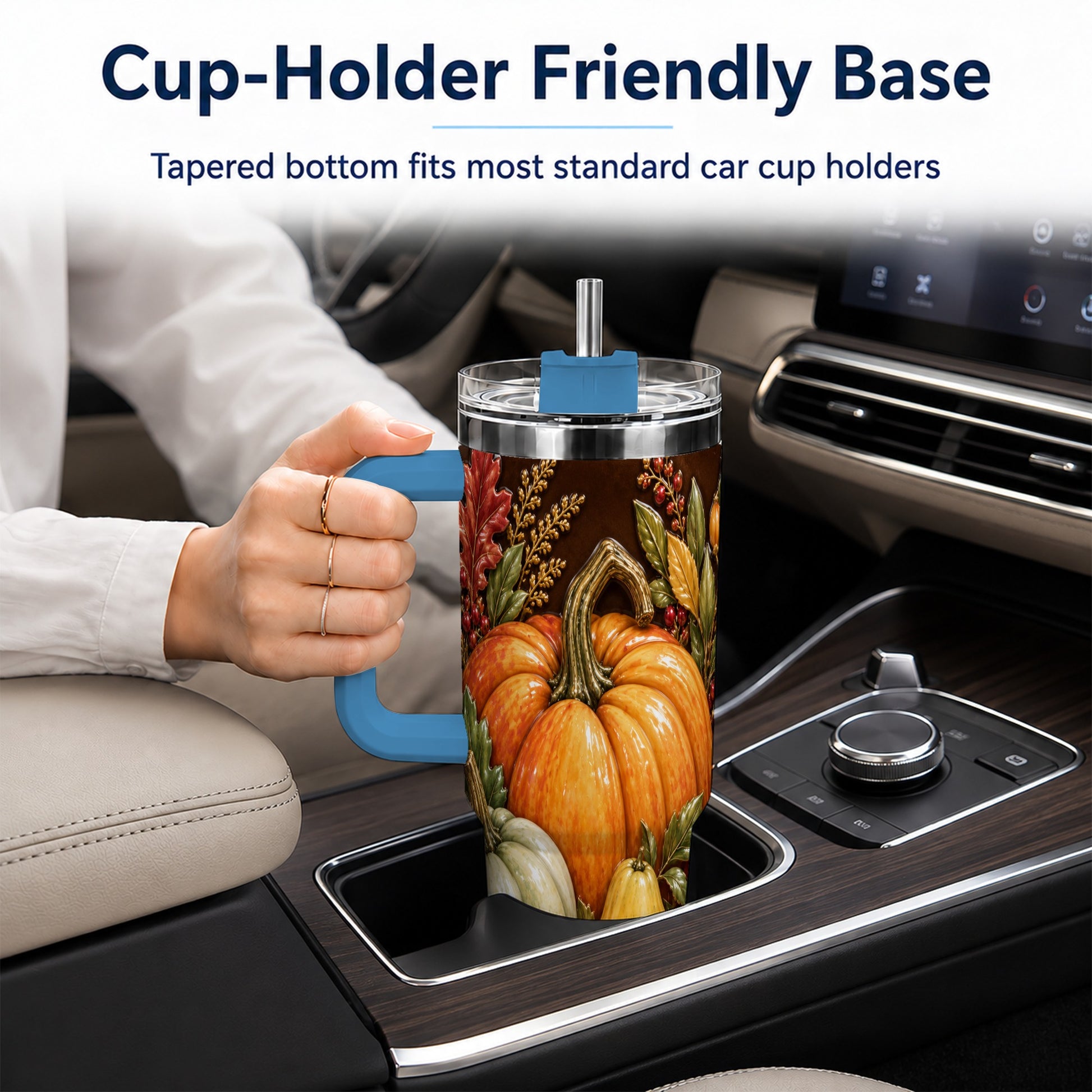 #pl[40oz|Blue] Fall Harvest 40oz Tumbler with Handle, Pumpkin Stainless Steel Travel Cup